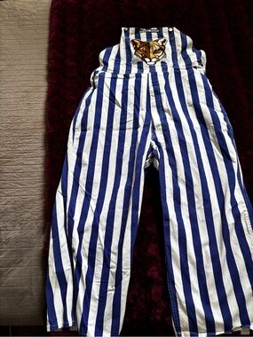Penn State game day overalls size Striped Blue & White Overalls with patch